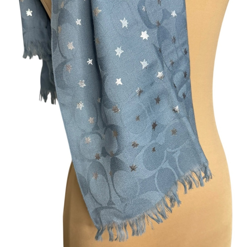 Metallic Star Celestial Signature Logo Scarf in Blue and Silver - Picture 3 of 9